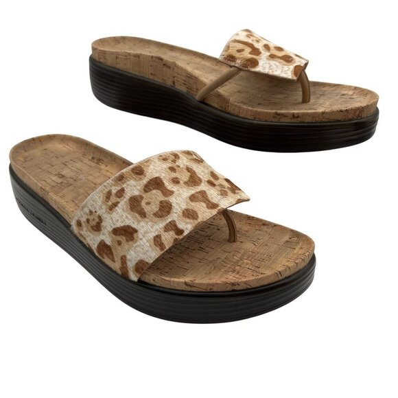 Donald J Pliner FiFi Womens 10M Cork Leopard Thong Slide Sandals Summer Shoes - Picture 1 of 10